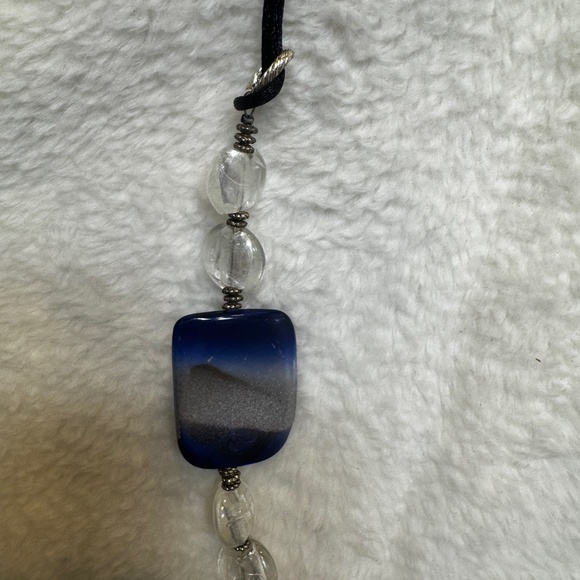 Handmade Necklace Blue Silver Shell Porcelain Beads 26" Statement - Picture 2 of 6